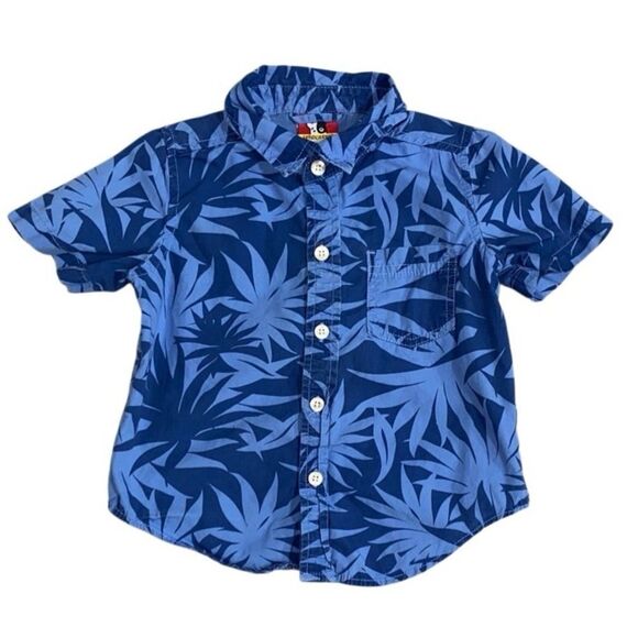 Sprockets 2T Blue Leaf Tropical Print Button Down Shirt Cotton Short Sleeve - Picture 1 of 9